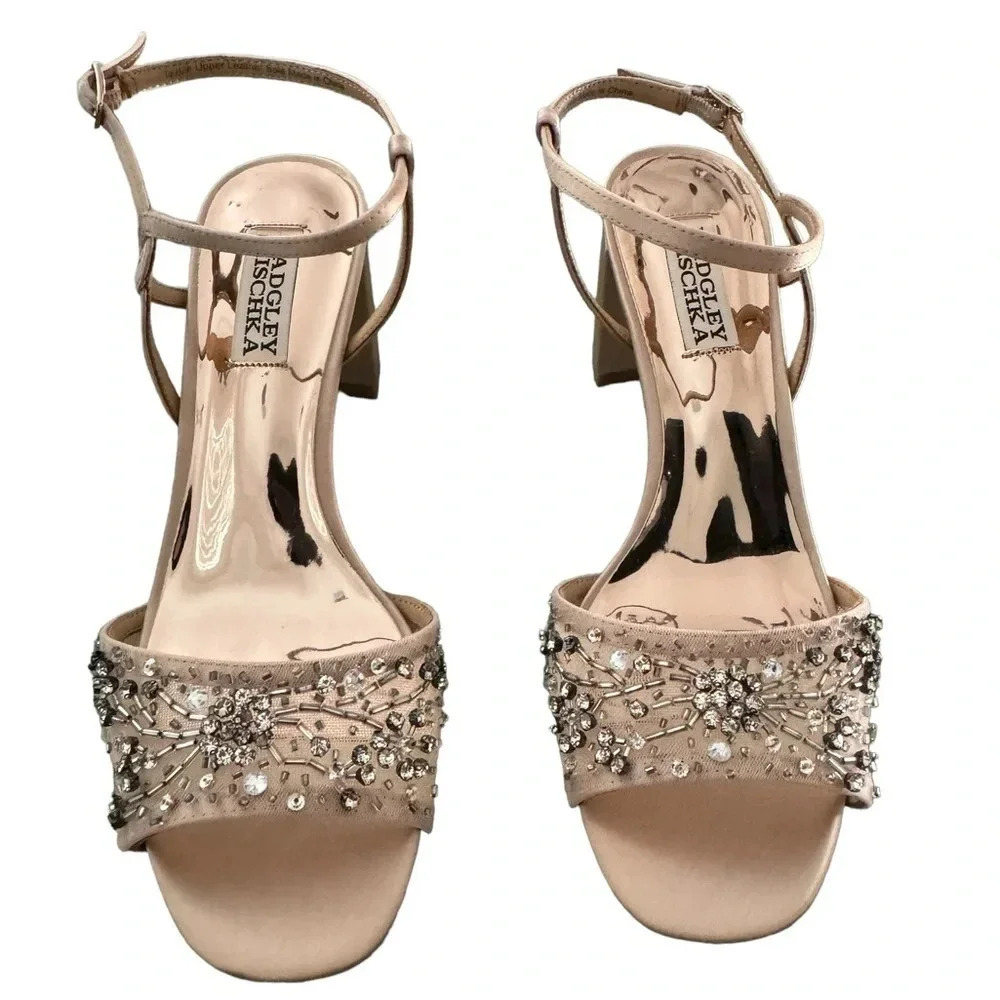 Badgley‎ Mischka Womens Blaine Heeled Sandal, Latte Satin, 6.5